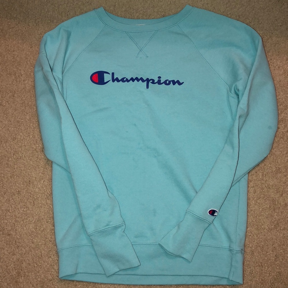 light blue champion crew neck